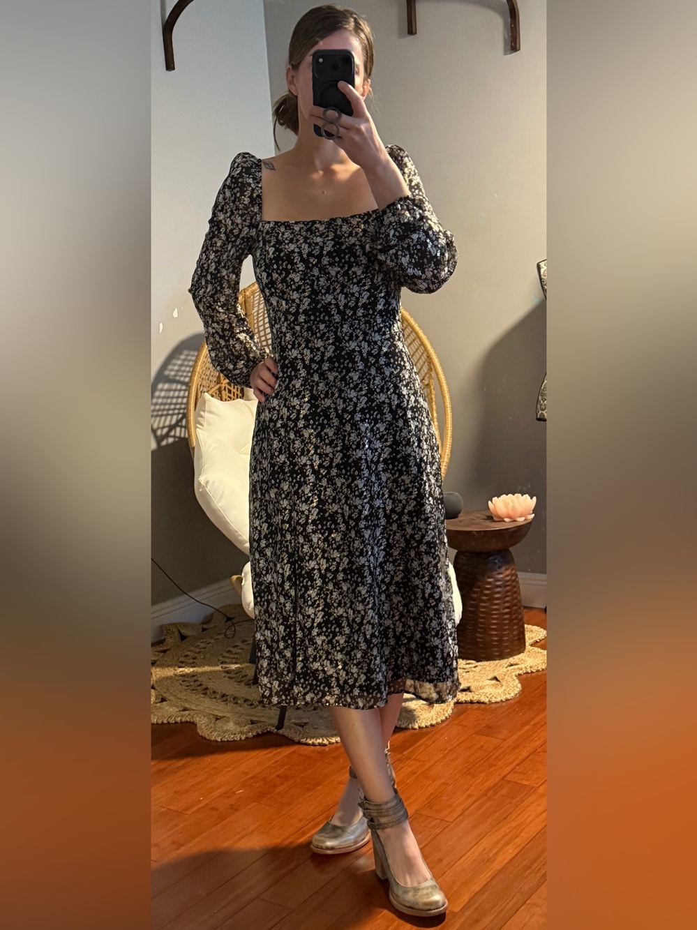Black Floral Midi Dress